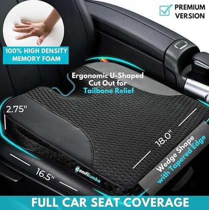 Car Seat Cushion, Extra Large Wedge Car Seat Cushion for Driving, Better Visibility, Pressure Relief Memory Foam for Sciatica & Tailbone Pain Relief, (Black Mesh)