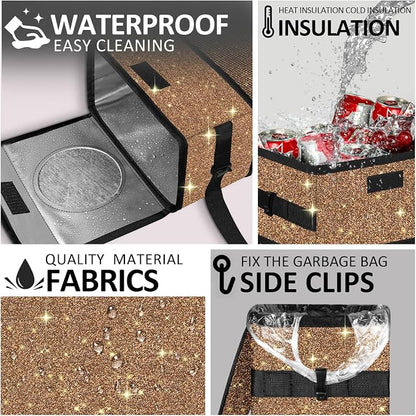 Cute Mini Car Trash Bag with Lid, Glitter Garbage Can Bin Hanging for Back/Front Seat/Console, Waterproof, Leakproof, 2.5 Gallon, Brown Bling Sparkly
