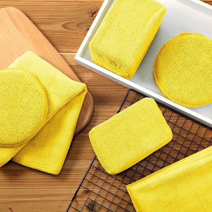 12 Pack Microfiber Applicator Pad Microfiber Sponge for Car Include Round Wax Microfiber Applicator Rectangle Car Drying Towel Exterior Auto Detailing Kit for Cleaning (Yellow)