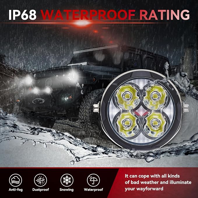 2PCS 3inch 80W LED Light Pods with Amber Covers, 9600LM Yellow Fog Light Pods LED Light Bar Offroad Driving Lights,for Jeep Wrangler Truck Car ATV SUV Motorcycle Cabin Boat (2Pcs 3Inch Lights)