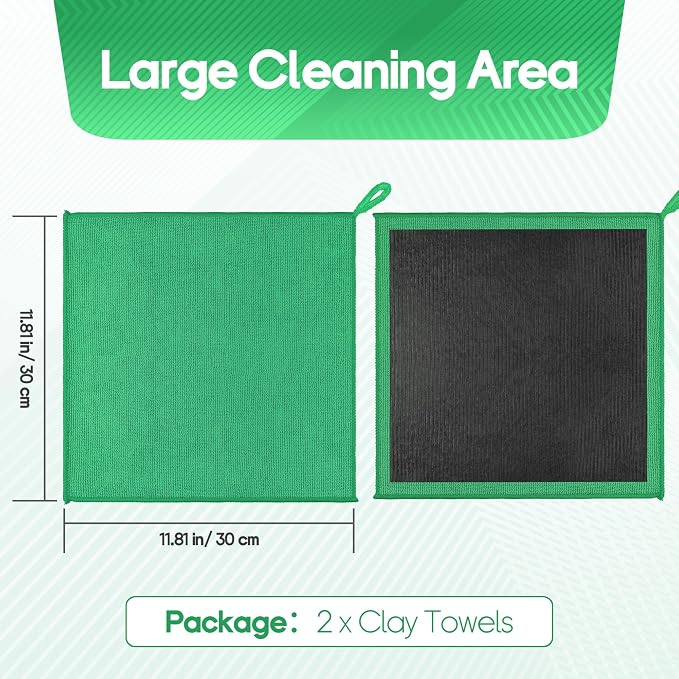2PCS Clay Towel Auto Detailing, Clay Bar Towel Cloth Auto Detailing for Car (12 x 12 in) (Green)