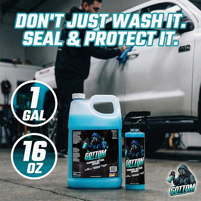 Gottom Ceramic Detail Spray - 16 oz - SiO2 Hydrophobic Deep Shine Ultra Gloss Top Coat Detailer to Enhance, Extend & Protect - Scented with Midnight Ice