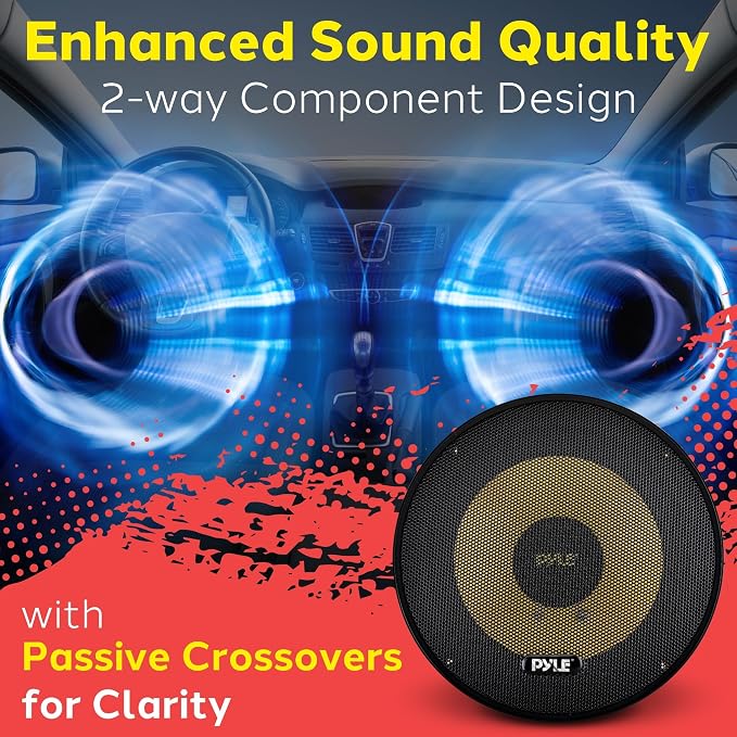Pyle 2 Way Custom Component Speaker System-6.5” 400 Watt,with Electroplated Plastic Basket,Butyl Rubber Surround&40 Oz Magnet Structure-Wire Installation Hardware Set Included-PLG6C,Yellow (Pack of 4)