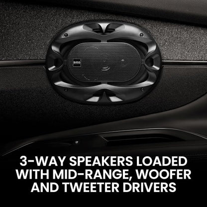 BOSS Audio Systems CH6930B 6 x 9 Inch Car Door Speakers - 400 Watts Max (Pair), Coaxial, 3 Way, Full Range, 4 Ohms, Sold in Pairs, Bocinas para Carro