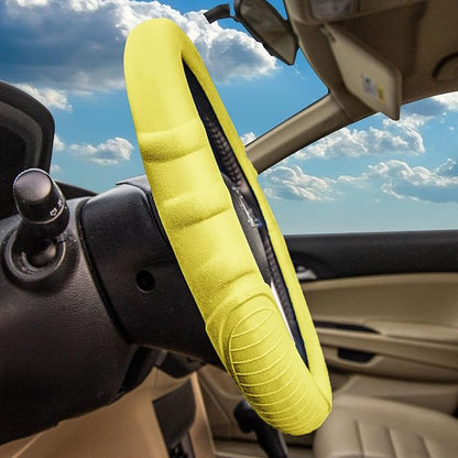 FH Group Universal Fit Silicone with Grip and Pattern Massaging Grip Steering Wheel Cover fits most Cars, SUVs, Trucks, and Vans Yellow