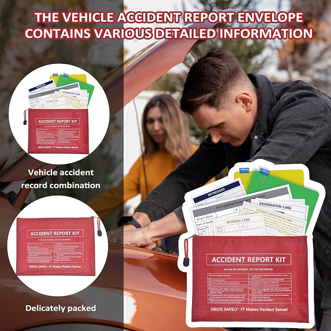 1 Pack Waterproof Vehicle Accident Report Kit in Vinyl Pouch 6.9 * 9.3inch Car Accident Kit Driver's Vehicle Inspection Report Helps Drivers Collect Organize and Report Vehicle Accident Information