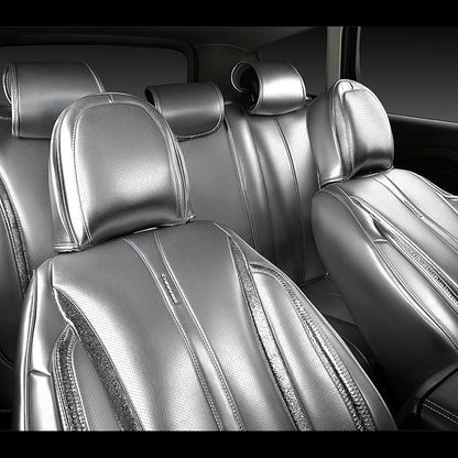 CAR PASS Ultra+ Nappa Leather Car Seat Covers Full Set Universal Cushioned, Soft Breathable Waterproof Anti-Slip Driver Seats and Backrest for SUV Pick-up Truck Sedan, 5 Seats Margiela Solid Silver