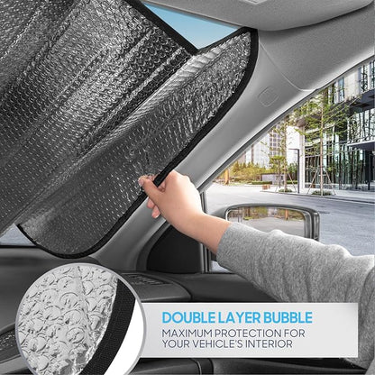 BDK Pink Butterfly Front Windshield Sunshade Accordion Folding Style Auto Shade for Cars Trucks SUVs Vans Blocks UV Rays Sun Visor Protector Easy Setup Keeps Your Vehicle Cool 58" x 27"