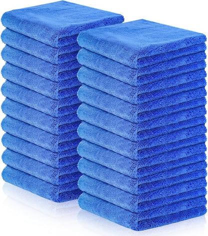 20 Pcs Car Microfiber Towels Premium Ultra Soft Car Detailing Towel Cloths Edgeless Microfiber Plush Towels for Cars Wash, Home Cleaning & Pet Drying Cloths, 16 Inch x 16 Inch, Dark Blue