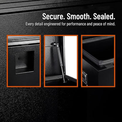 Heavy Duty Black Steel Truck Bed Tool Box, Trailer Tongue Storage Chest with Weatherproof Seal & Pneumatic Hinge for Pickup, RV, Utility Vehicles - 24 x 15 x 15