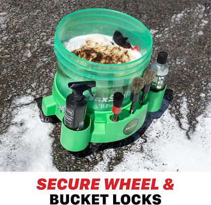 Maxshine Universal Rolling Bucket Dolly (Red) – Heavy-Duty Detailing Bucket Cart with 5 Wheels & 2 Locking Casters – Mobile Organizer for Compounds, Brushes & Car Wash Supplies