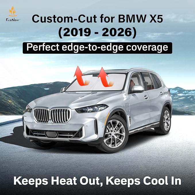 EcoNour Windshield Sunshade Compatible for BMW X5 2019-2024 2025 2026, Sun Visor for Front Windshield & Window Sun Shade Cover, UV Heat Blocker & Protector, Car Accessories