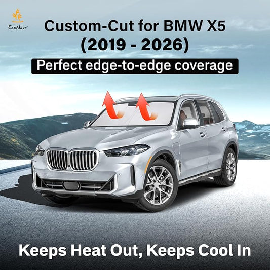 EcoNour Windshield Sunshade Compatible for BMW X5 2019-2024 2025 2026, Sun Visor for Front Windshield & Window Sun Shade Cover, UV Heat Blocker & Protector, Car Accessories