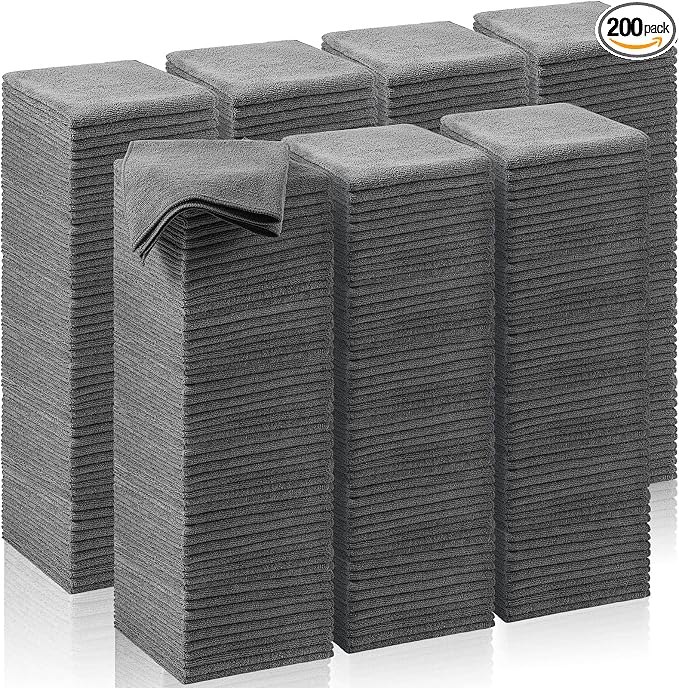 Oudain 200 Pcs Microfiber Cleaning Cloth 16x16 Inch Microfiber Towels for Car Ultra Absorbent Cleaning Rags Reusable Lint Free Streak Free Detailing Towel for Car Washing Drying Dusting (Gray)