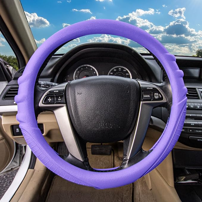 FH Group Universal Fit Silicone with Grip and Pattern Massaging Grip Steering Wheel Cover fits most Cars, SUVs, Trucks, and Vans Purple