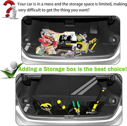 YOSRTER for Dodge Charger Durango Challenger Ram Car Trunk Organizer Collapsible Storage Box with Handle Foldable Lid Non Slip Bottom Sturdy Base Panel for Dodge Accessories, 2 Compartment (Gray Trim)