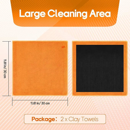 2PCS Clay Towel Auto Detailing, Clay Bar Towel Cloth Auto Detailing for Car (12 x 12 in) (Orange)