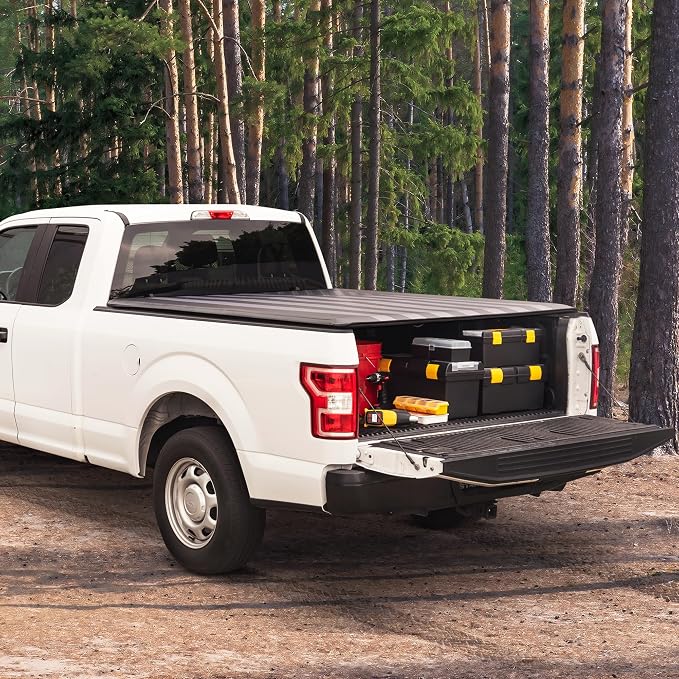 MotorBox Soft Roll-Up Truck Tonneau Cover for Chevy Silverado 1500 / GMC Sierra 1500 (2007-2018) with 5.8 ft Bed Length, All-Weather Retractable Truck Bed Cover with Black Flag Graphic, Aluminum