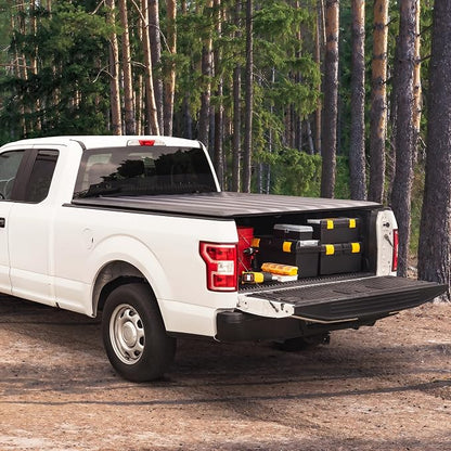 MotorBox Soft Roll-Up Truck Tonneau Cover for Chevy Silverado 1500 / GMC Sierra 1500 (2007-2018) with 5.8 ft Bed Length, All-Weather Retractable Truck Bed Cover with Black Flag Graphic, Aluminum