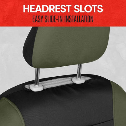 Motor Trend Front & Rear Car Seat Covers Full Set - Green Cloth Bucket Seat Covers for Front Seats + Waterproof Rear Split Bench Cover – Universal Fit for Car Truck SUV Van Interior Protection