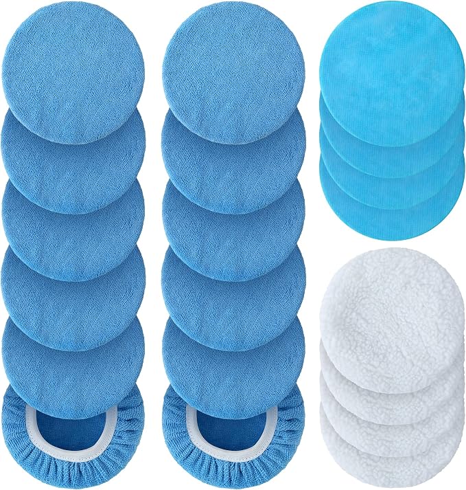 S SATC 5-6 Inch Car Polishing Bonnet Pads 20 PCS Microfiber Buffing Pads Fit Orbital Buffer for Car, Glass, Waxing