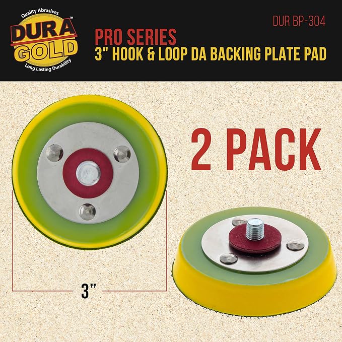 Dura-Gold Pro Series 3" Hook & Loop DA Backing Plate Pad, 2 Pack - Flexible 14mm Thick Dual-Action Random Orbital Sander Polisher Pad, 5/16", Auto Woodworking Sandpaper Sanding Car Polishing Detailing