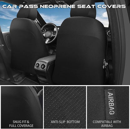 CAR PASS Waterproof Car seat covers Front Seats covers Neoprene Wetsuit, All-Weather Non-Slip Durable, Universal Fit for SUV Sedans Trucks Vans Automotive, Armrest Airbag Compatible, 3D Emboss 2 Black