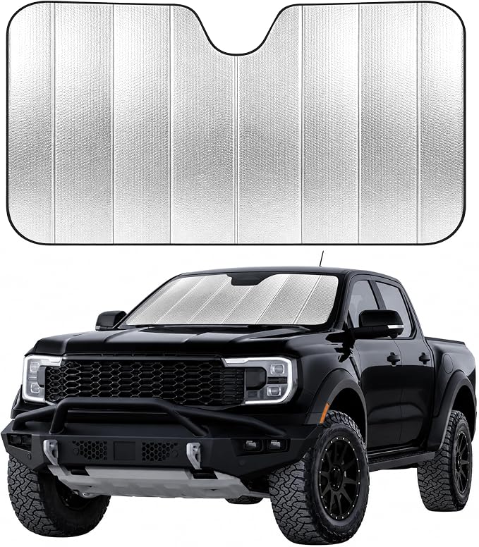 EcoNour Accordion Foldable Windshield Sun Shade | Jumbo Sun Visor for Truck Front Windows | UV & Heat Reflective Sunshade with Durable Dual-Layer Design | X-Large (66" x 27")