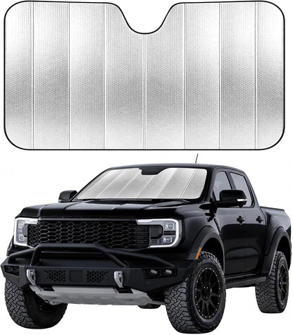 EcoNour Accordion Foldable Windshield Sun Shade | Jumbo Sun Visor for Truck Front Windows | UV & Heat Reflective Sunshade with Durable Dual-Layer Design | X-Large (66" x 27")