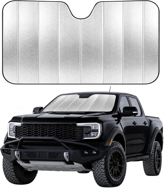 EcoNour Accordion Foldable Windshield Sun Shade | Jumbo Sun Visor for Truck Front Windows | UV & Heat Reflective Sunshade with Durable Dual-Layer Design | X-Large (66" x 27")