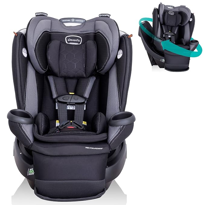 Evenflo Revolve360 Extend Convertible Car Seat with 360 Degree Rotation, Extended Rear-Facing, Forward-Facing, Booster Mode, and Secure LATCH Install, Revere Gray