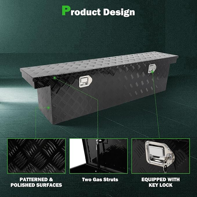 SCITOO 60" Aluminum Diamond Plate Truck Bed Tool Box,Heavy Duty Crossover Storage for Most Full Size Pickups,Lockable Weatherproof Chest,Fits 60"WX14"DX14"H Truck Beds,Easy Access to Load and Unload