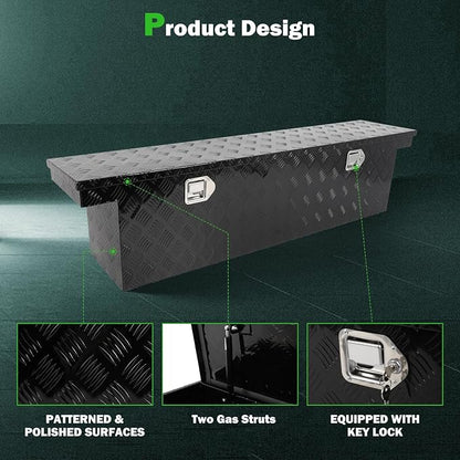 SCITOO 60" Aluminum Diamond Plate Truck Bed Tool Box,Heavy Duty Crossover Storage for Most Full Size Pickups,Lockable Weatherproof Chest,Fits 60"WX14"DX14"H Truck Beds,Easy Access to Load and Unload