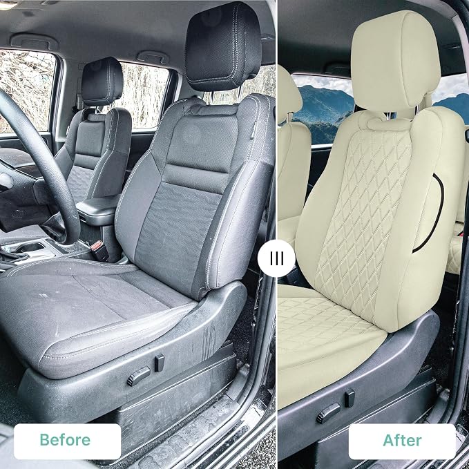 FH Group Custom Fit Car Seat Covers Specifically Made for 2022-2026 Nissan Frontier, Full Set Solid Beige Ultraflex Neoprene Waterproof Automotive Seat Covers for Pickup Truck, Nissan Accessories