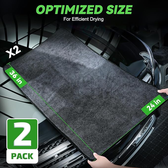 2-Pack Microfiber Towels for Cars 36"x24", Extra Large Ultra Absorbent Car Wash Drying Towels Detailing Supplies for SUVs and Trucks, No Streaks, Spots or Scratches