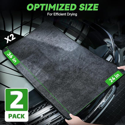 2-Pack Microfiber Towels for Cars 36"x24", Extra Large Ultra Absorbent Car Wash Drying Towels Detailing Supplies for SUVs and Trucks, No Streaks, Spots or Scratches