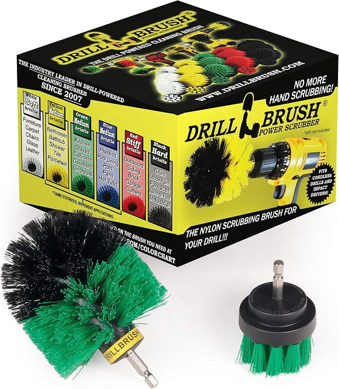 2 Piece Green Medium Stiffness Drill Rotary Cleaning Drillbrushes for Cleaning Kitchen, Cabinet, Counter, Linoleum, and General Purpose Scrubbing by Drillbrush