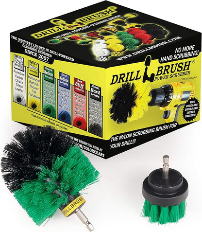 2 Piece Green Medium Stiffness Drill Rotary Cleaning Drillbrushes for Cleaning Kitchen, Cabinet, Counter, Linoleum, and General Purpose Scrubbing by Drillbrush
