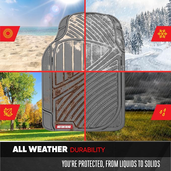 Motor Trend 3-Row Heavy Duty Rubber Floor Mats & Liners for Car SUV Van, Front 2nd & 3rd Row Durable Polymerized Latex Full Interior Protection, Extra-High Ridgeline Design, Gray