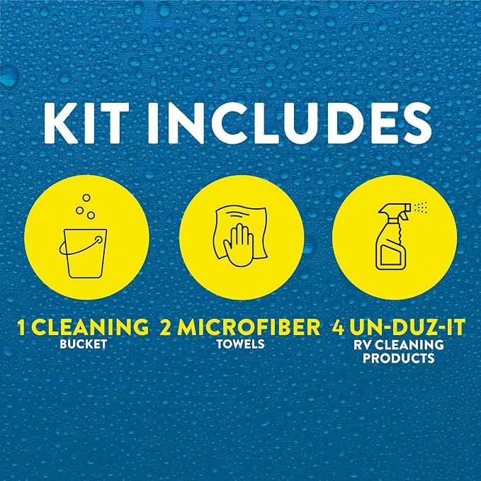 RV 7-Piece Detailing Kit, Contains RV Wash and Wax, Soft Surface and Vinyl Cleaner, Hard Surface Cleaner, Multi-Surface Protectant Spray, Bucket, Sponge and Microfiber Towel