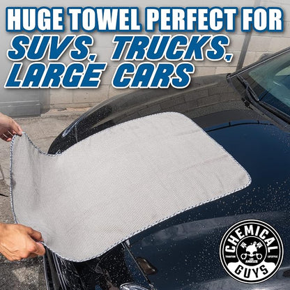 Chemical Guys Waffle Weave Gray Matter Microfiber Drying Towel - 25" x 36",Premium Blend Microfiber Towel with Soft-Banded Edging for Scratch-Free Car Drying,Ultra Absorbent,(Pack of 12)