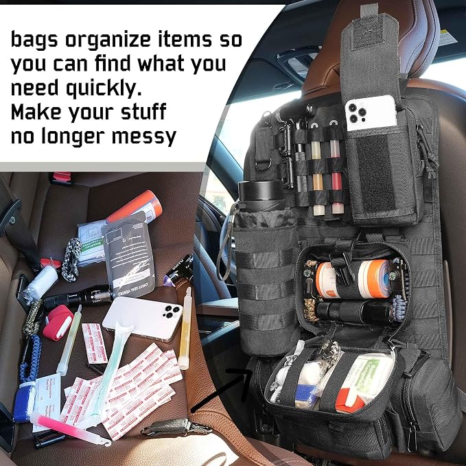 Molle Seat Back Organizer, Tactical Seat Covers with Pouches, Molle Tactical Vehicle Organizers Panel Car Seat Covers Protector for Truck