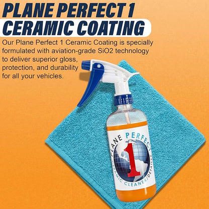 Plane Perfect 1 Aviation Grade SiO2 Ceramic Coating - High Gloss Quick Detailer Spray - Waterless Spray-On, Hydrophobic & Scratch Resistant Protection for Planes, Cars, Boats, RVs | 16oz