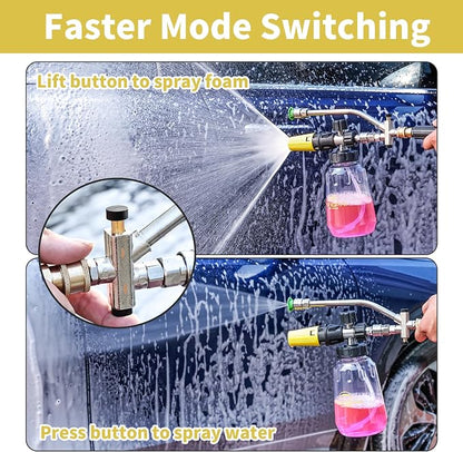 FENG PAI Foam Cannon for Pressure Washer with Dual-connector Accessory, 7 Power Washer Sprayer Nozzles, 1/4" Quick Connect Double Tip Attachment Soap Bottle Sprayer Soap, 3600 PSI (Clear)