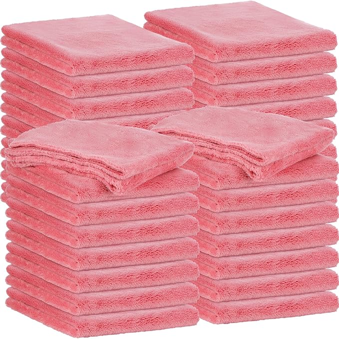 Shimeyao 30 Pcs 16 x 16 Inch Edgeless Microfiber Plush Towels for Cars Detailing Drying Wash Polishing Absorbent Cleaning Cloths, 500 GSM(Vivid Red)