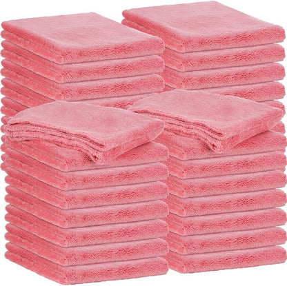 Shimeyao 30 Pcs 16 x 16 Inch Edgeless Microfiber Plush Towels for Cars Detailing Drying Wash Polishing Absorbent Cleaning Cloths, 500 GSM(Vivid Red)