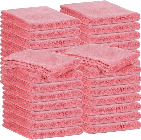 Shimeyao 30 Pcs 16 x 16 Inch Edgeless Microfiber Plush Towels for Cars Detailing Drying Wash Polishing Absorbent Cleaning Cloths, 500 GSM(Vivid Red)
