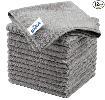 MR.SIGA Microfiber Cleaning Cloth, All-Purpose Microfiber Towels, Streak Free Cleaning Rags, Pack of 12, Grey, Size 32 x 32 cm(12.6 x 12.6 inch)