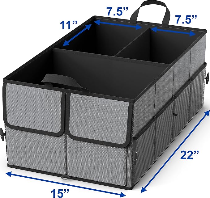 EPAuto Foldable Car Trunk Organizer for SUV, 3-Compartment with Removable Divider, Dark Gray