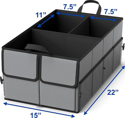 EPAuto Foldable Car Trunk Organizer for SUV, 3-Compartment with Removable Divider, Dark Gray